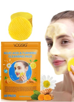 VOGSIG 40Pcs Kojic Acid and Turmeric Cleansing Pads for Dark Spots Helps Balance Skin Oil and Water Fade Spot Remove Excess Keratin Clean Oil Refines Pores Turmeric Kojic Acid Cleansing Pads  - Image 1