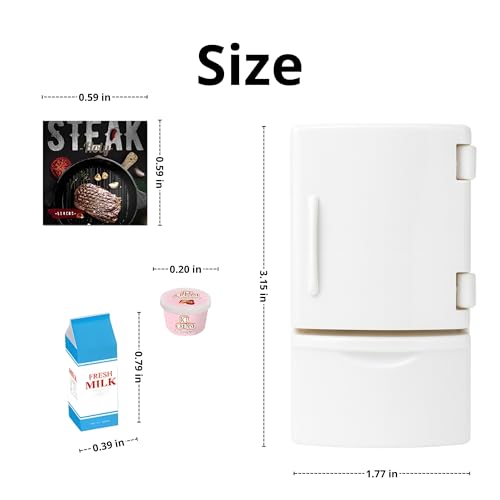OLEOCA Family Dollhouse Refrigerator Set Mini Fridge with Opening Doors Interior Shelves Milk Carton Yogurt Tub Ice Cream Cups Topping Jars Dollhouse Furniture Accessories for Ages 3 - Image 5