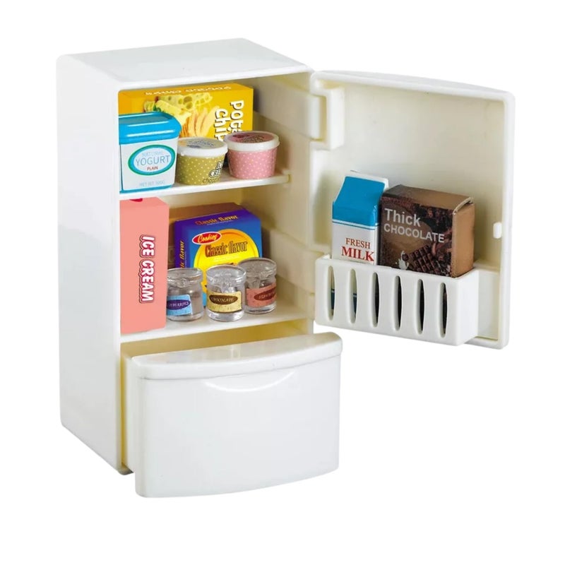 OLEOCA Family Dollhouse Refrigerator Set Mini Fridge with Opening Doors Interior Shelves Milk Carton Yogurt Tub Ice Cream Cups Topping Jars Dollhouse Furniture Accessories for Ages 3 - Image 3