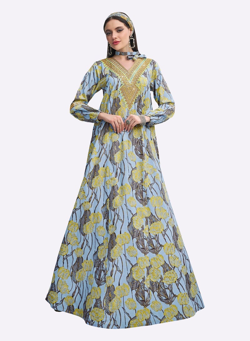Sara Arabia جلابية سارة العربية بنمط زهري متجه نحو السماء - Image 1