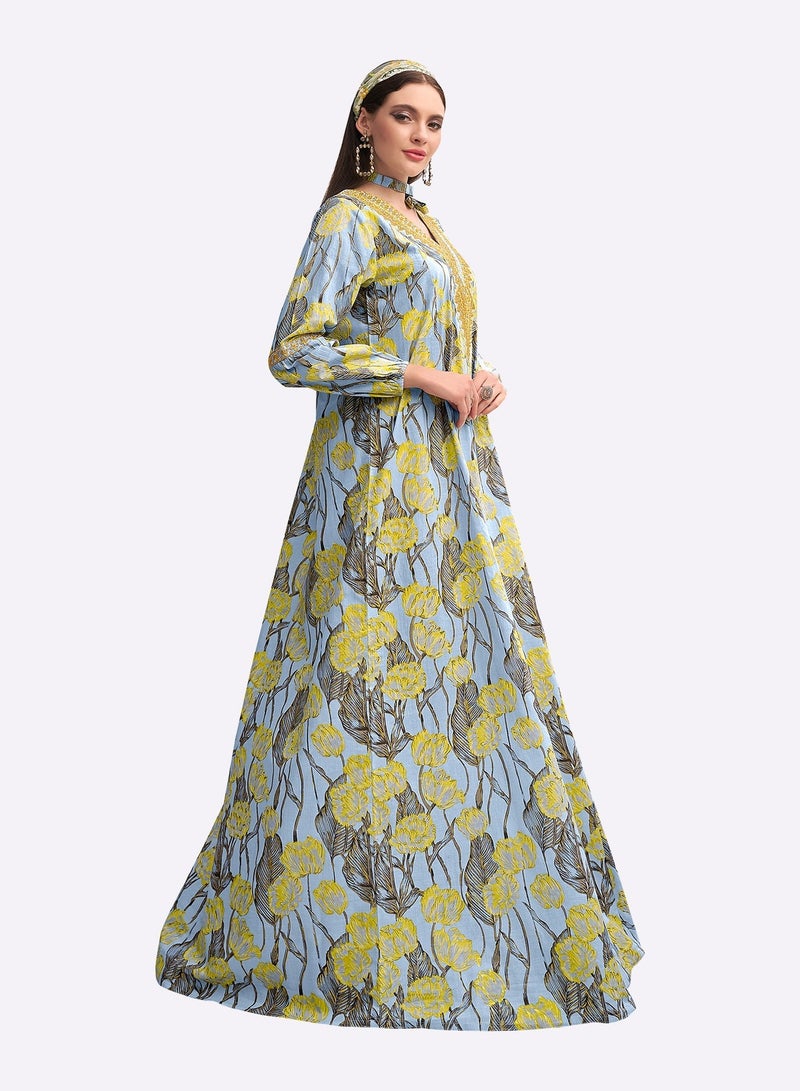Sara Arabia جلابية سارة العربية بنمط زهري متجه نحو السماء - Image 3