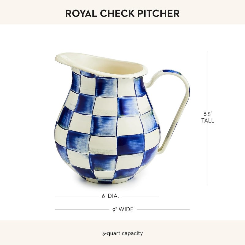 mackenzie childs MACKENZIE-CHILDS Hand-Painted Blue-and-White Royal Check Pitcher with Spout - 3-Quart Capacity - Image 4