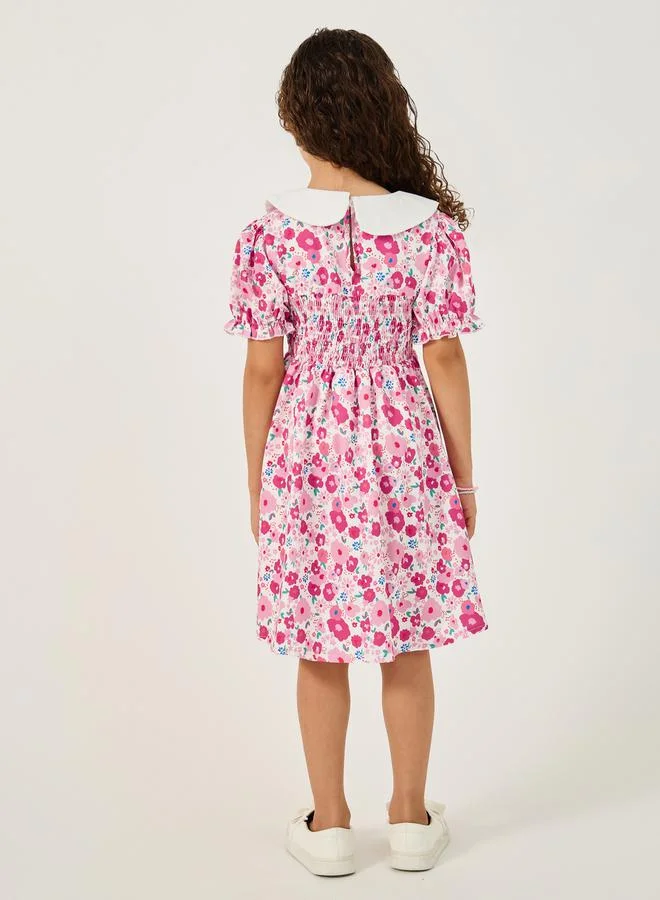 Styli Floral Smocked Dress