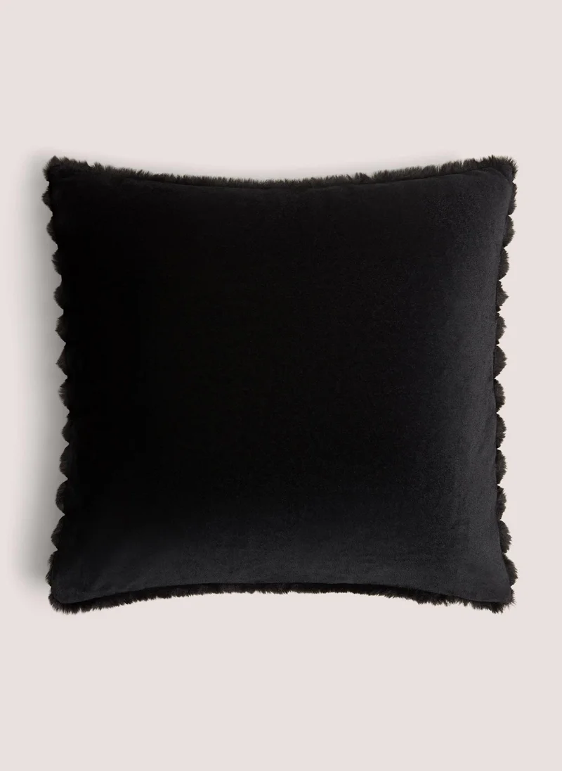 Matalan Black Ribbed Faux Fur Cushion