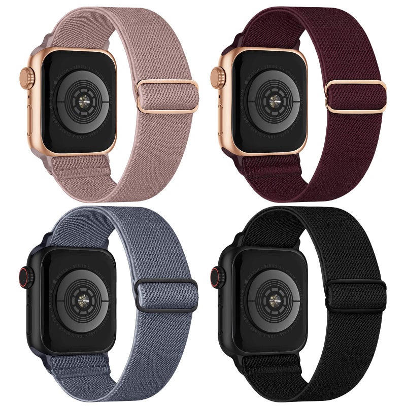 CCnutri Stretchy Nylon Solo Loop Bands Compatible with Apple Watch 38mm 40mm 41mm 42mm 44mm 45mm 49mm, Sport Elastic Wristbands Women Men Straps for iWatch Series 9/8/7/6/5/4/3/2/1/SE/Ultra/Ultra 2, 4 Pack - Image 1