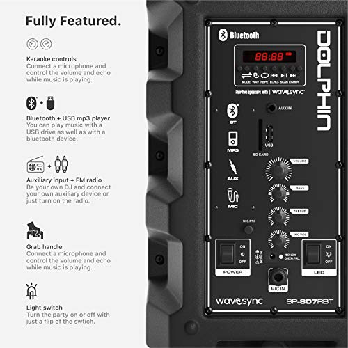 Dolphin SP-807RBT Bluetooth Karaoke Speaker: Powerful, Portable Sound with Microphone, Dynamic Spin Lights & Crystal-Clear Audio for Parties - Image 3