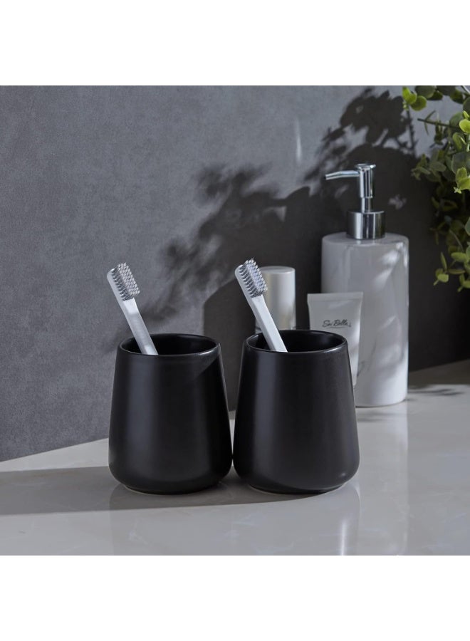 Matte Black Ceramic Toothbrush Holder - Tooth Brushing Holders Set, Toothbrush and Toothpaste Holder Organizer for Bathroom Countertop, Makeup Brush Holder, Pen Holder for Home Desktop Storage - Image 3