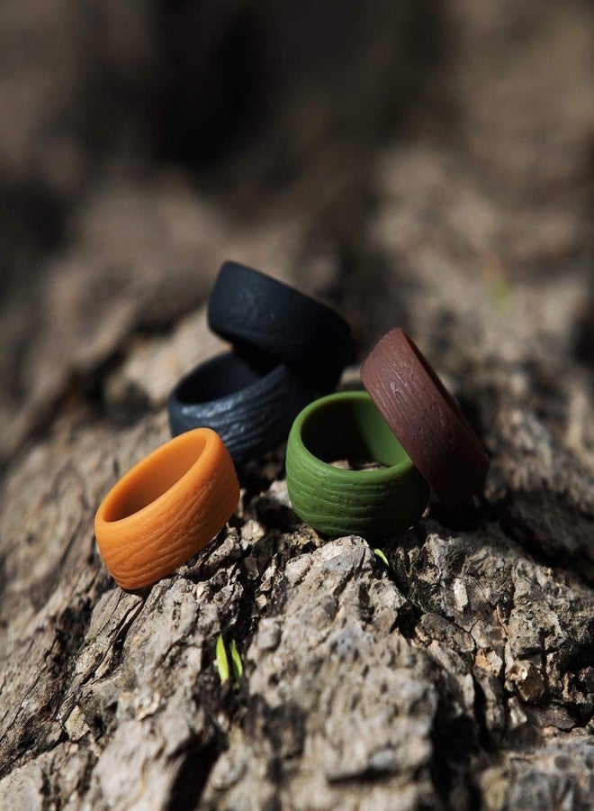 AZYOUNG Mens 8.7mm Wide Bark Stria Silicone Wedding Band 5pcs Pack Black Green Gray Rubber Rings,US Size 7-14 (10) - Image 4
