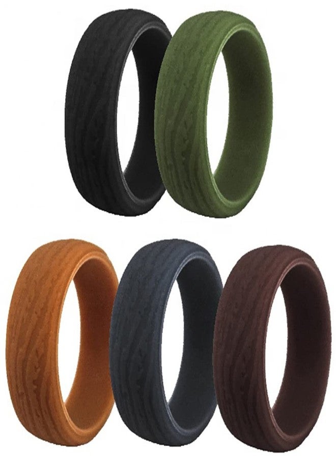 AZYOUNG Mens 8.7mm Wide Bark Stria Silicone Wedding Band 5pcs Pack Black Green Gray Rubber Rings,US Size 7-14 (10) - Image 1