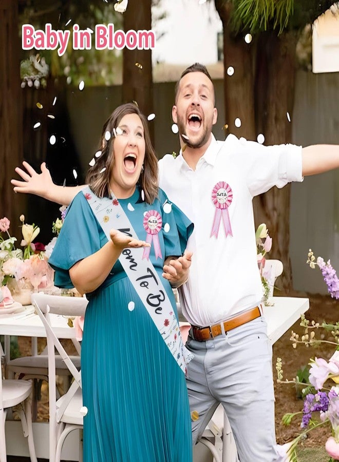 Heboland Wildflower Mom to Be Sash Baby Shower Decorations, Baby in Bloom Floral Mommy to Be Sash Dad Corsage Pin Set for Pregnant Mommy Dress Gift - Image 3