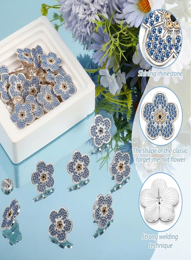 كينينج مجموعة كينينج من 50 دبوسًا على شكل زهرة "لا تنساني"، دبابيس تذكارية مرصعة بأحجار الراين على شكل زهرة زرقاء، هدية تذكارية للاحتفال بالحياة والجنازات للنساء، مجوهرات لتزيين الملابس والحقائب والقبعات - Image 3