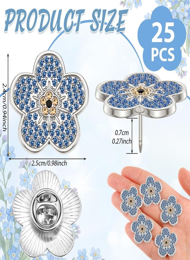 كينينج مجموعة كينينج من 50 دبوسًا على شكل زهرة "لا تنساني"، دبابيس تذكارية مرصعة بأحجار الراين على شكل زهرة زرقاء، هدية تذكارية للاحتفال بالحياة والجنازات للنساء، مجوهرات لتزيين الملابس والحقائب والقبعات - Image 2