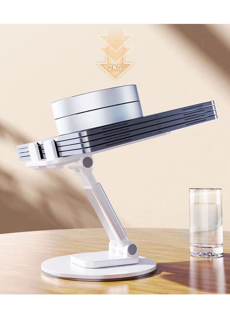 Cell Phone Stand, Alloy Desktop Cellphone Stand with Anti-Slip Base and Convenient Charging Port, Fits All Smart Phones, Extendable, Rotatable and Foldable,for Office Desks ,White - Image 2