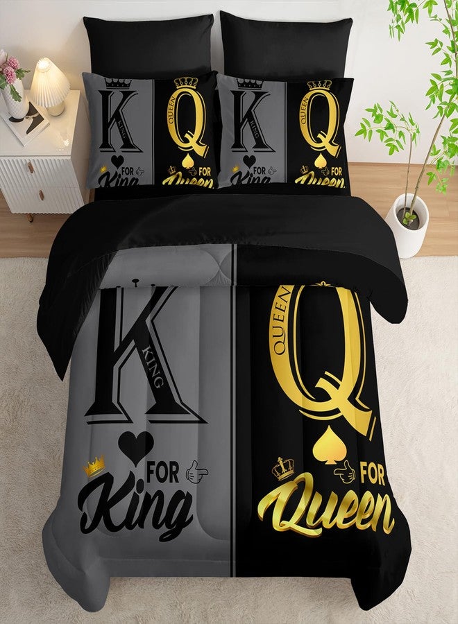 Nttopship King and Queen Crown Comforter Set Black and Gray Couple Bedding Set，7Pcs Mr Mrs Comforter Set for Adults Couple Men Women,Light Couple Bedding Set 7 Piece in A Bag,Bed Sheet Set Couple Decor QUEEN - Image 4