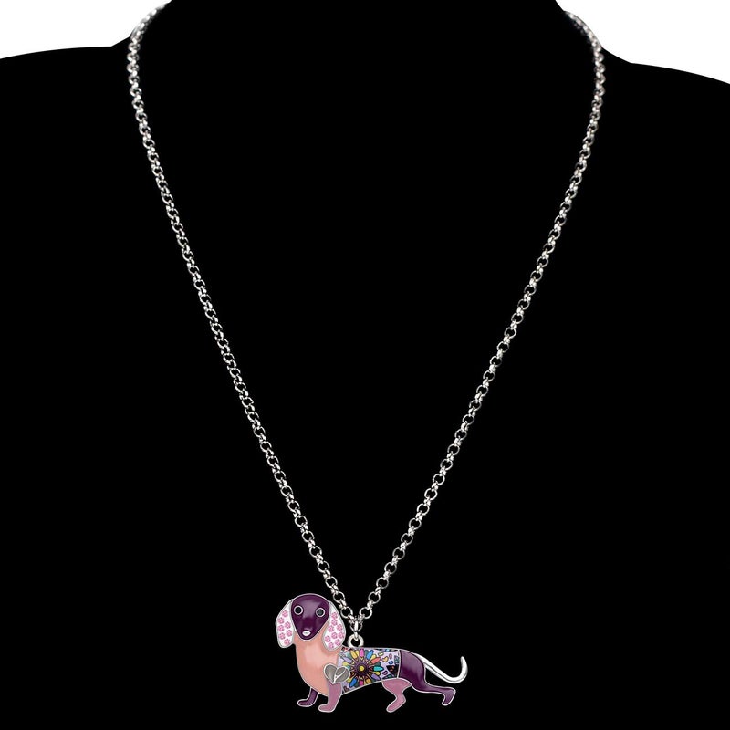 BONSNY Statement Enamel Rhinestone Chain Dachshund Dog Necklaces Pendant Original Design for Women Jewelry - Image 2