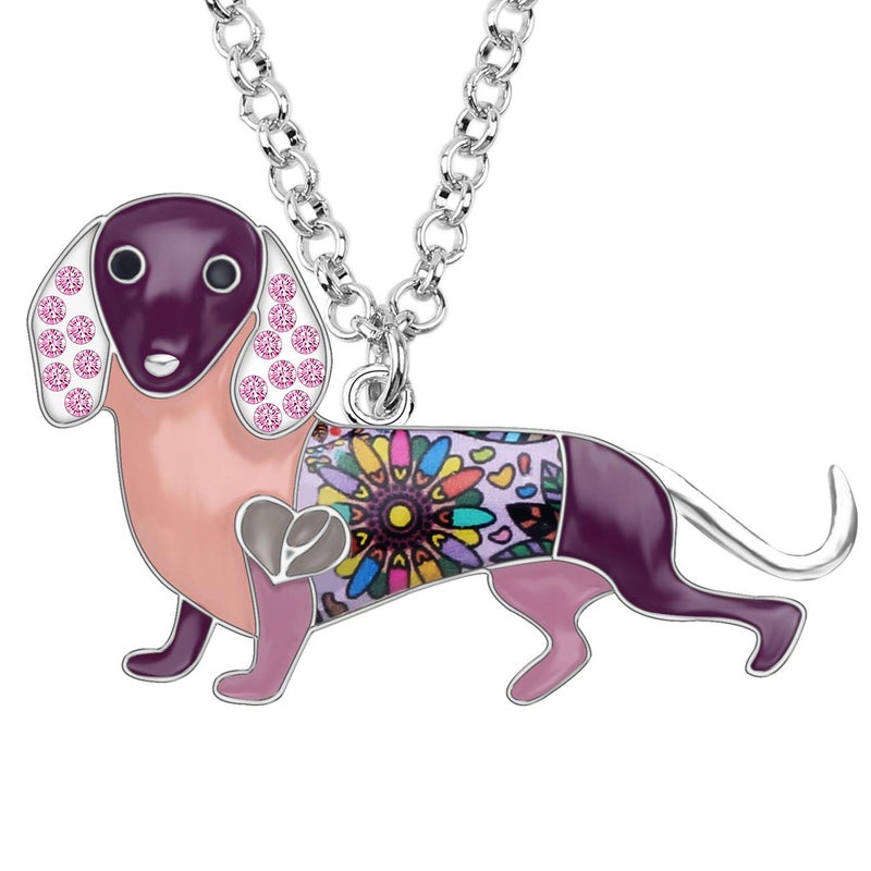 BONSNY Statement Enamel Rhinestone Chain Dachshund Dog Necklaces Pendant Original Design for Women Jewelry - Image 1