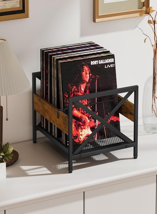VYUOL Vinyl Record Storage Record Holder, Metal & Wooden Record Crates, Album Storage for Records Vinyl Holder Holds up to 50-100 Records, Desktop Organizer for Books Files - Image 2