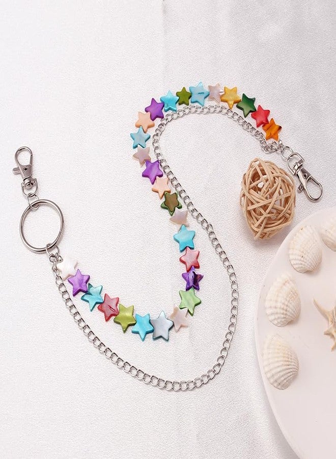 Cykdohy Rainbow Shell Star Heart Beaded Sweet Y2k Layered Jean Pants Chain for Woman Colorful Rock Street Trousers Pocket Wallet Chains Hip Hop Punk Gothic Belt Body Jewelry Fashion Summer Beach Accessories (Star) - Image 3