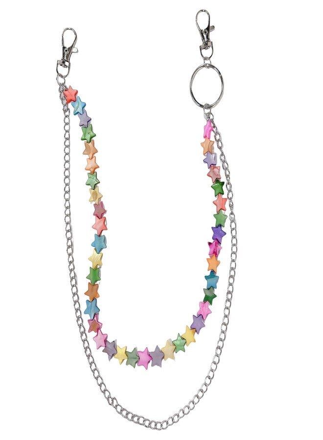 Cykdohy Rainbow Shell Star Heart Beaded Sweet Y2k Layered Jean Pants Chain for Woman Colorful Rock Street Trousers Pocket Wallet Chains Hip Hop Punk Gothic Belt Body Jewelry Fashion Summer Beach Accessories (Star) - Image 1