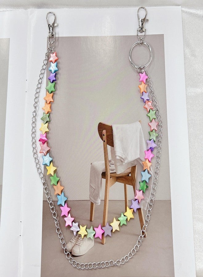 Cykdohy Rainbow Shell Star Heart Beaded Sweet Y2k Layered Jean Pants Chain for Woman Colorful Rock Street Trousers Pocket Wallet Chains Hip Hop Punk Gothic Belt Body Jewelry Fashion Summer Beach Accessories (Star) - Image 4