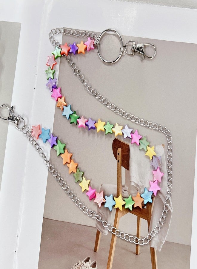 Cykdohy Rainbow Shell Star Heart Beaded Sweet Y2k Layered Jean Pants Chain for Woman Colorful Rock Street Trousers Pocket Wallet Chains Hip Hop Punk Gothic Belt Body Jewelry Fashion Summer Beach Accessories (Star) - Image 5