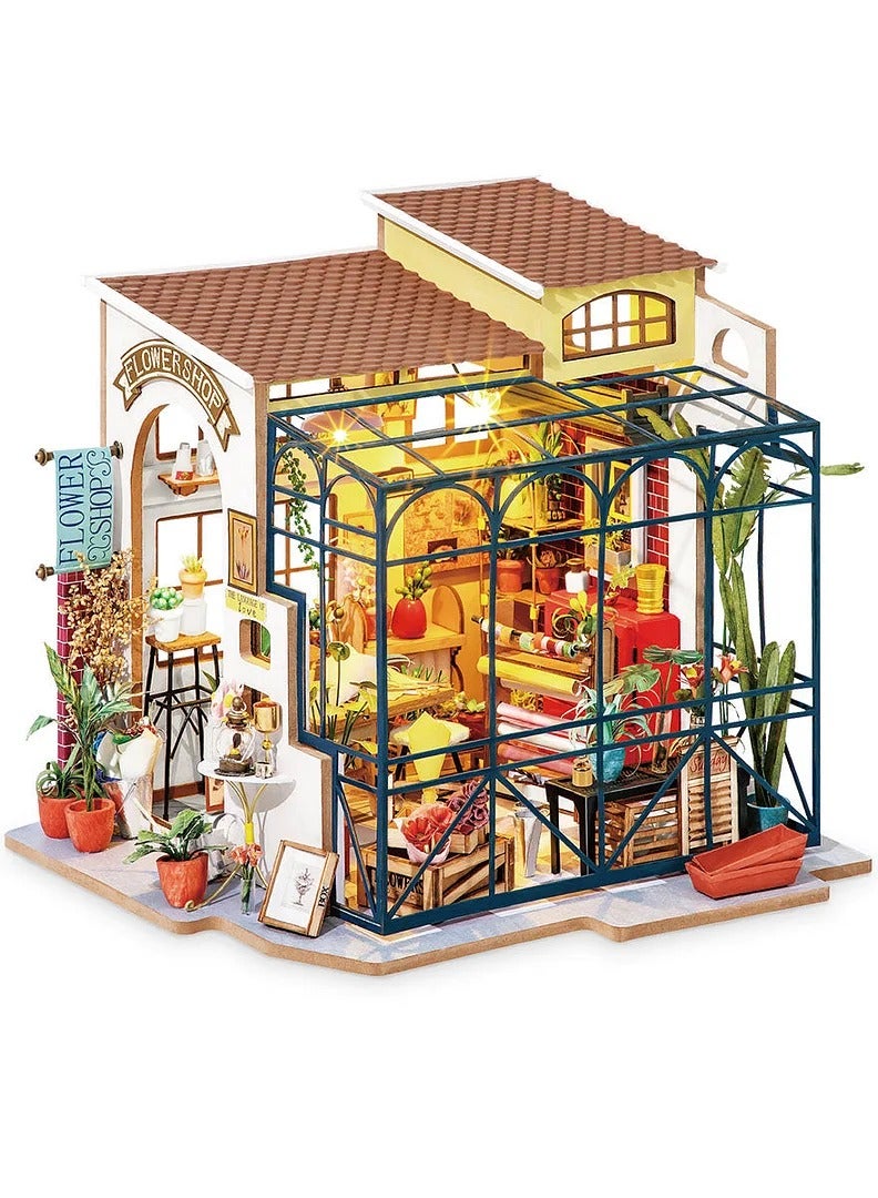 Robotime Rolife Emily's Flower Shop Miniature House DG145, Assembly Brain Teaser 3D Wooden Puzzle DIY Build Model Crafts Kits, Unique Home Decor Birthday Gifts for Teens or Adults - Image 1