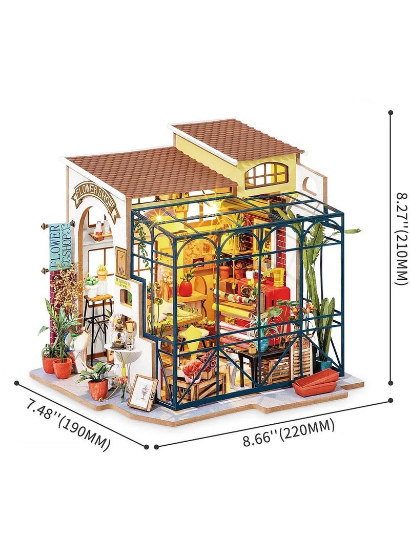Robotime Rolife Emily's Flower Shop Miniature House DG145, Assembly Brain Teaser 3D Wooden Puzzle DIY Build Model Crafts Kits, Unique Home Decor Birthday Gifts for Teens or Adults - Image 2