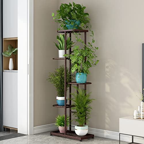 LINZINAR Plant Stand Metal 5 Tier 6 Potted Multiple Flower Pot Holder Shelf Indoor Outdoor Planter Display Shelving Unit for Patio Garden Corner Balcony Living Room (5 Tier 6 Potted, Bronze) - Image 3