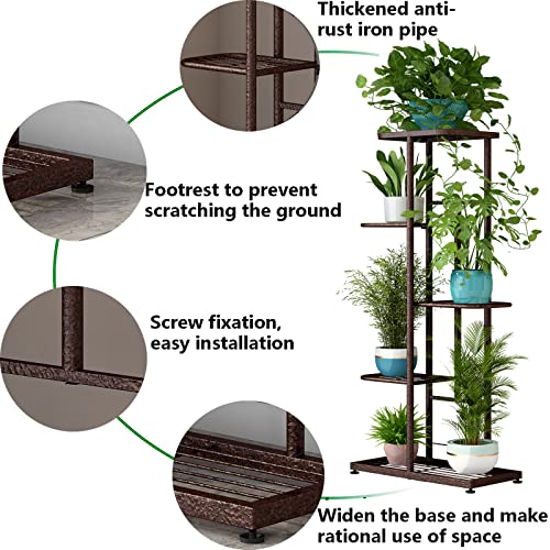 LINZINAR Plant Stand Metal 5 Tier 6 Potted Multiple Flower Pot Holder Shelf Indoor Outdoor Planter Display Shelving Unit for Patio Garden Corner Balcony Living Room (5 Tier 6 Potted, Bronze) - Image 5