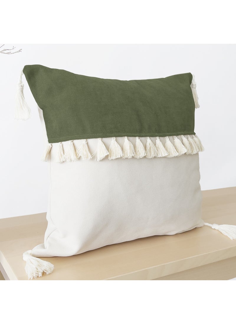 Ritmo Home Tasseled Fringed Scandinavian Throw Pillow Cover Green Cream  - Image 2