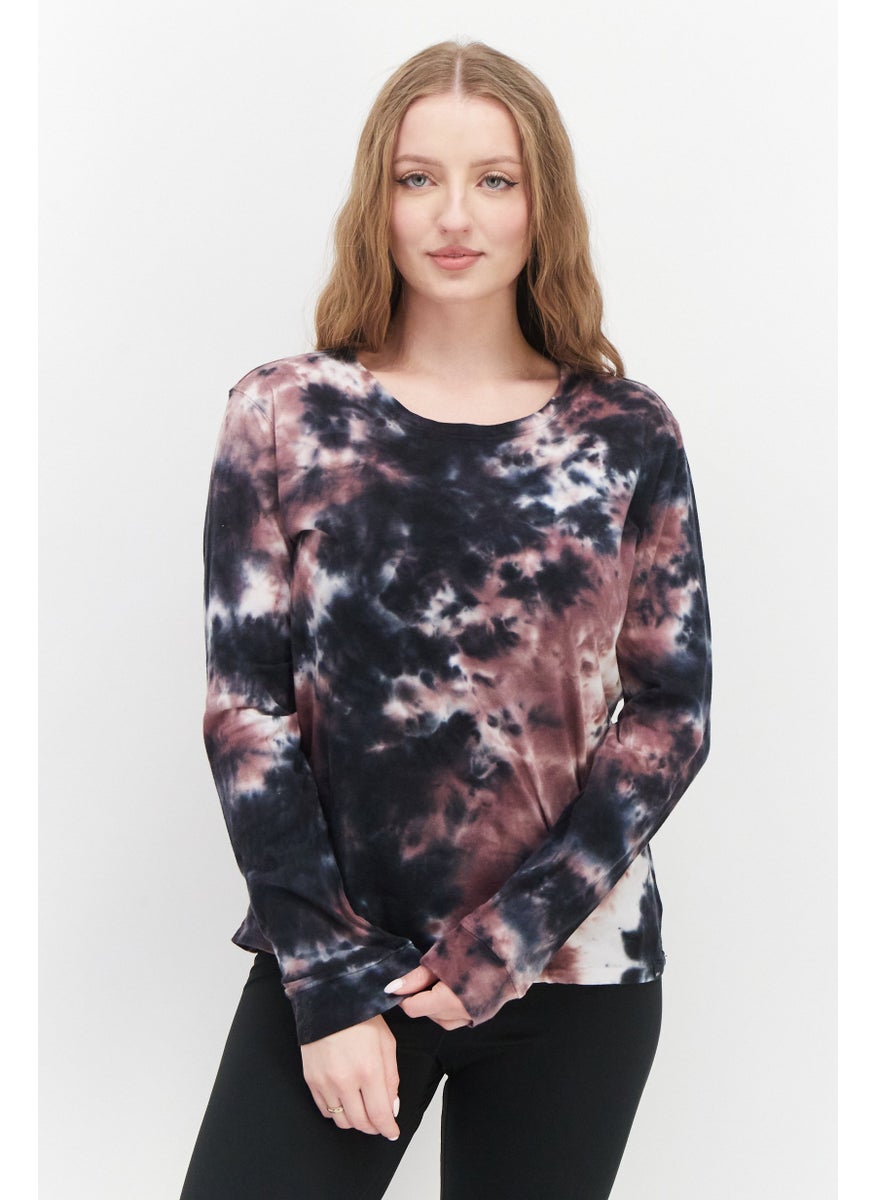 Marc New York Women Round Neck Long Sleeve Tie Dye T-Shirt, Black Combo  - Image 1