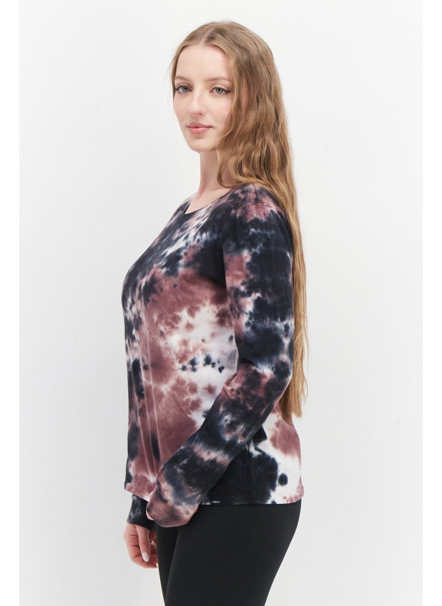 Marc New York Women Round Neck Long Sleeve Tie Dye T-Shirt, Black Combo  - Image 3