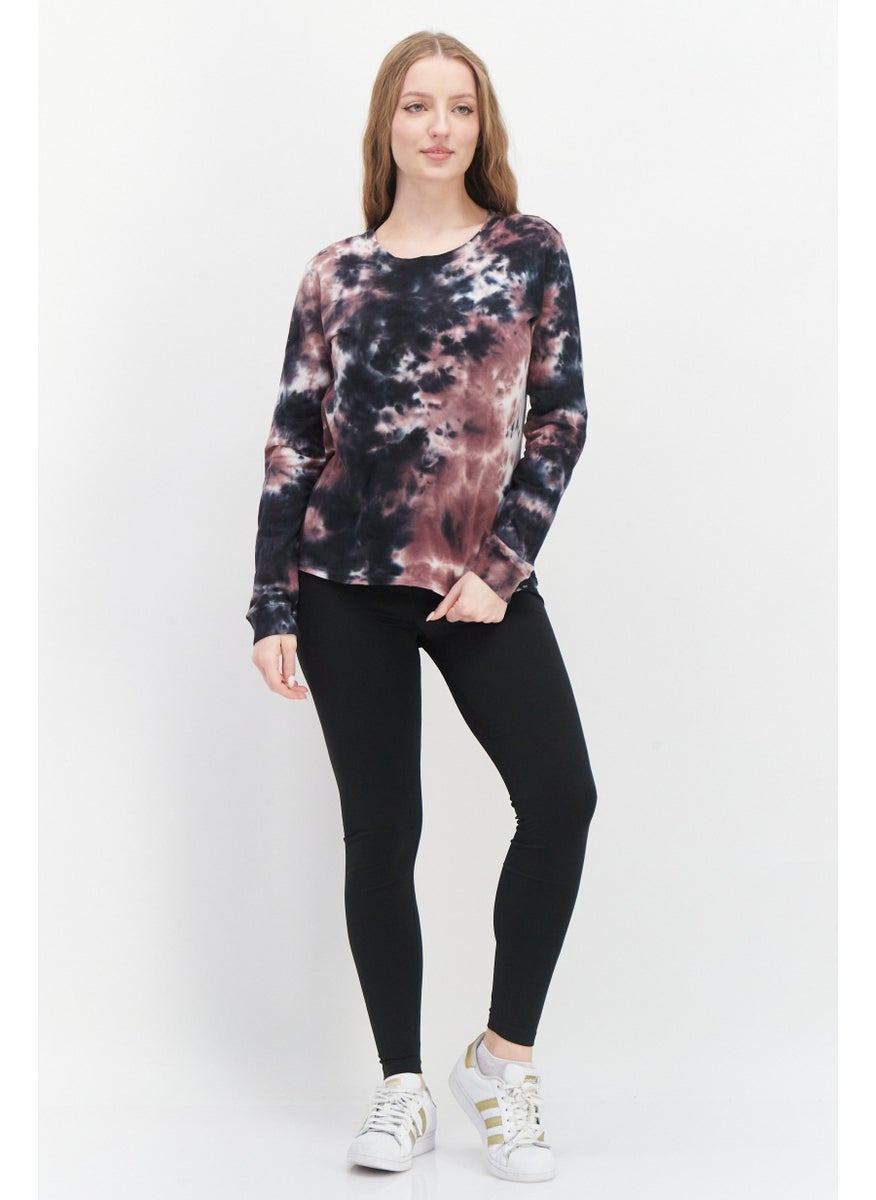 Marc New York Women Round Neck Long Sleeve Tie Dye T-Shirt, Black Combo  - Image 2