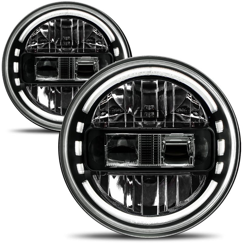 AUDEXEN Upgraded 1200 Bright 7 Inch LED Headlights Round JK 7 Headlight Compatible with Jeep Wrangler JK JKU LJ TJ 19972018 Halo Ring HiLo Sealed Beam H6024 Plug Play DOT Approved Black