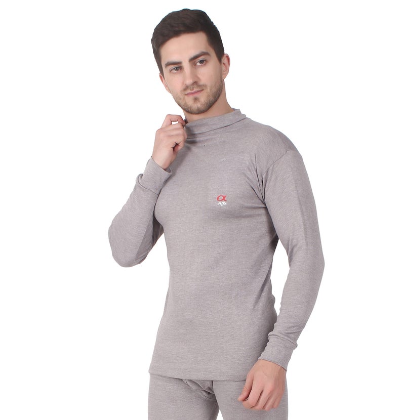 Alfa High Neck Men's Winter wear Slim Fit Thermal Top (L. Melange Brown, Large) - Image 3
