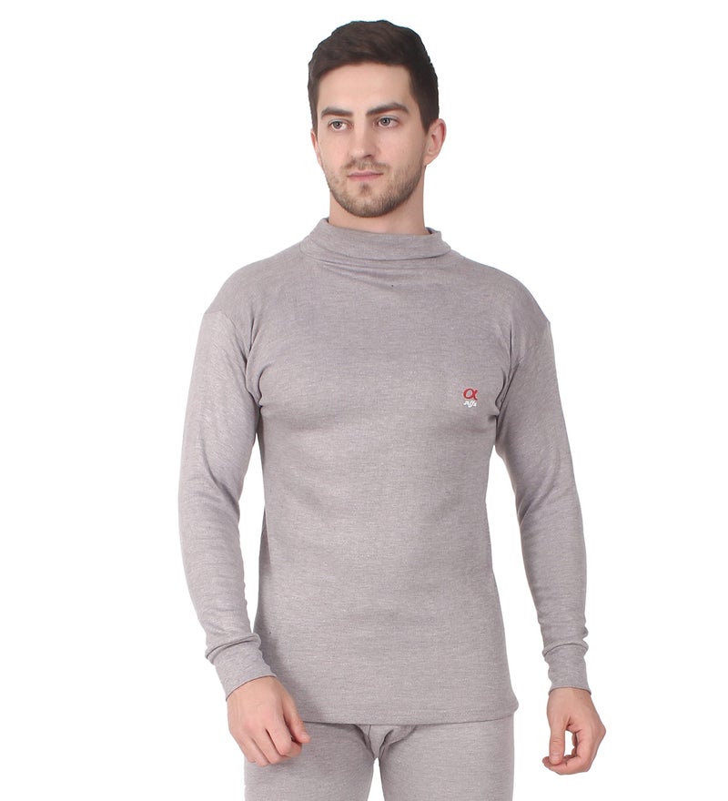 Alfa High Neck Men's Winter wear Slim Fit Thermal Top (L. Melange Brown, Large) - Image 1