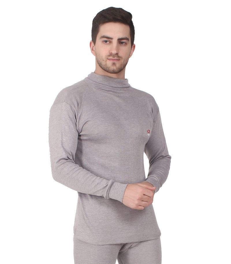 Alfa High Neck Men's Winter wear Slim Fit Thermal Top (L. Melange Brown, Large) - Image 4