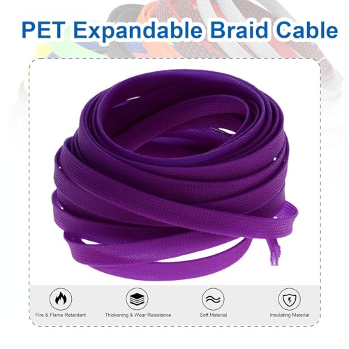 Heyiarbeit 10m/32.8ft PET Expandable Braid Cable Sleeving Flexible Wire Mesh Sleeve Purple 12mm - Image 3