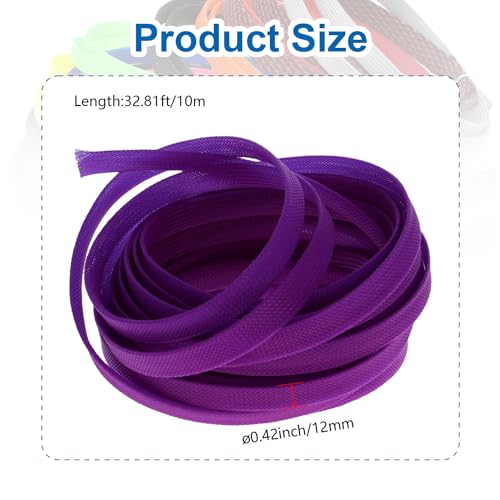 Heyiarbeit 10m/32.8ft PET Expandable Braid Cable Sleeving Flexible Wire Mesh Sleeve Purple 12mm - Image 2