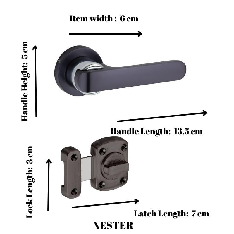 Sardar Nester Black Finish Mortise Door Lock Set for Main Door With 3 Brass Keys - Handle Lock for Bedroom, Home, Office, Hotel (With Rotary Latch) - Image 2
