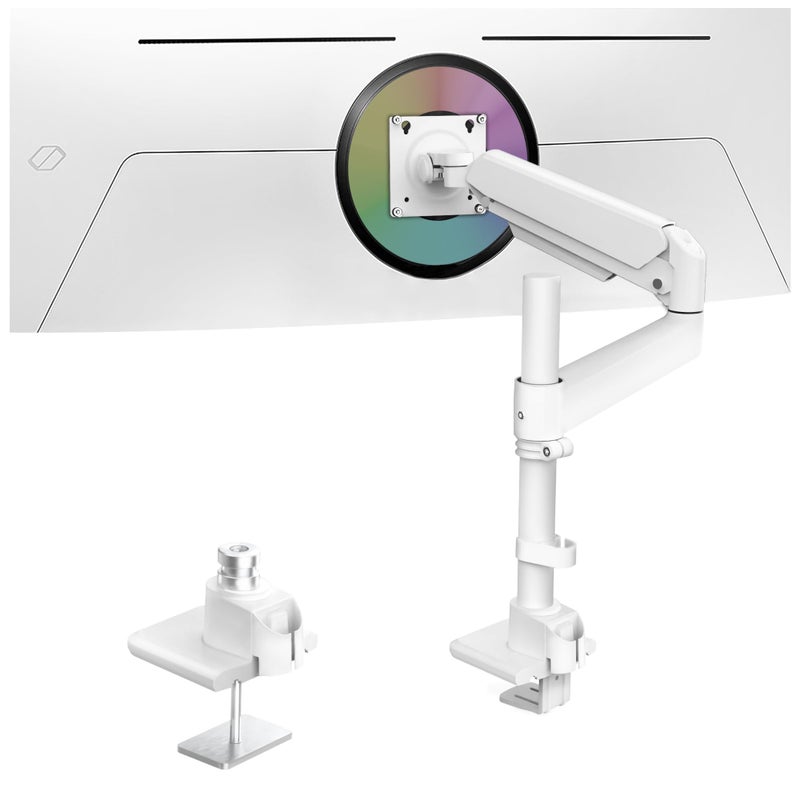 Ergounion Heavy Duty Monitor Arm for 13-49 Inch Ultrawide Screens, Holds Up to 44lbs, Fully Adjustable Single Monitor Mount, with Clamp & Grommet Base, 75/100mm VESA Desk Mount, White - Image 1