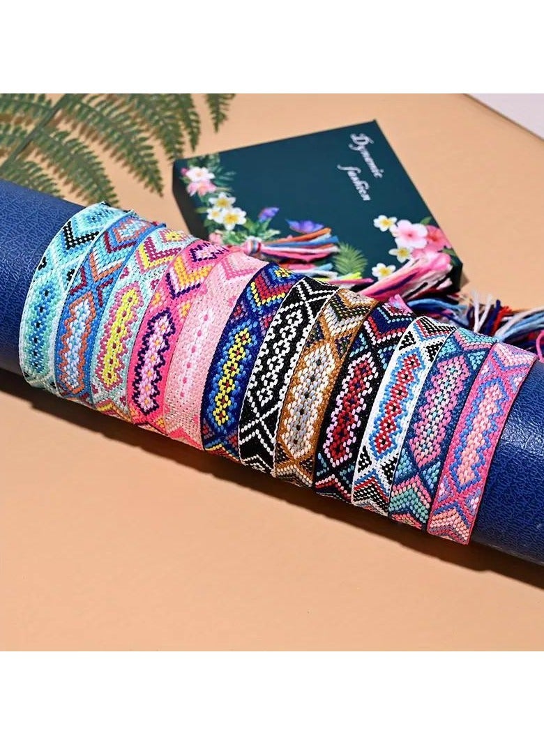 DURKU 12 Pcs Nepal Woven Friendship Bracelets with a Sliding Knot Closure, Adjustable Braided Bracelets Ankle Bracelets for Women Kids Girls - Image 1