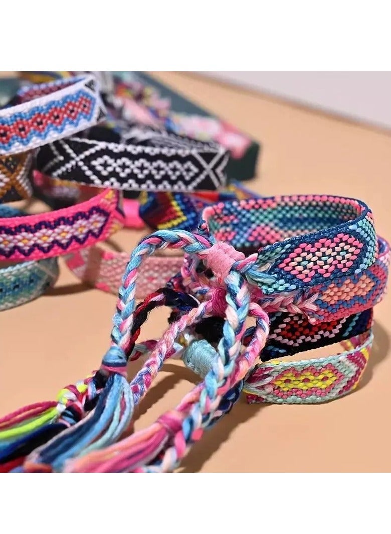 DURKU 12 Pcs Nepal Woven Friendship Bracelets with a Sliding Knot Closure, Adjustable Braided Bracelets Ankle Bracelets for Women Kids Girls - Image 2
