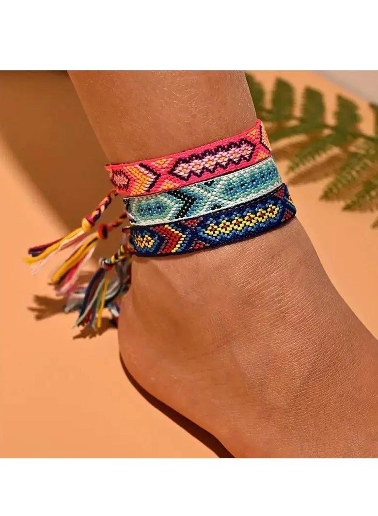 DURKU 12 Pcs Nepal Woven Friendship Bracelets with a Sliding Knot Closure, Adjustable Braided Bracelets Ankle Bracelets for Women Kids Girls - Image 4