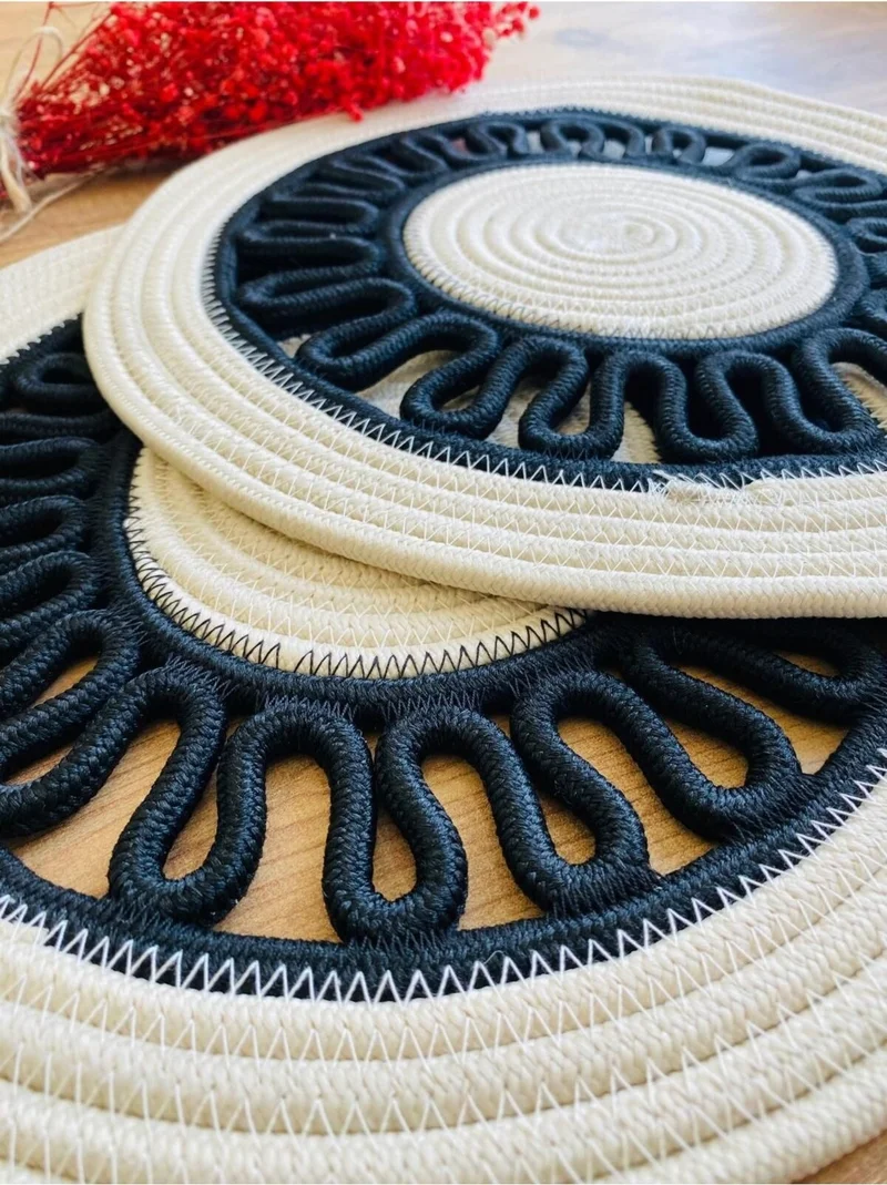 BDZ Deri BDZ Leather Jute Wicker American Service Plate 2 Pieces
