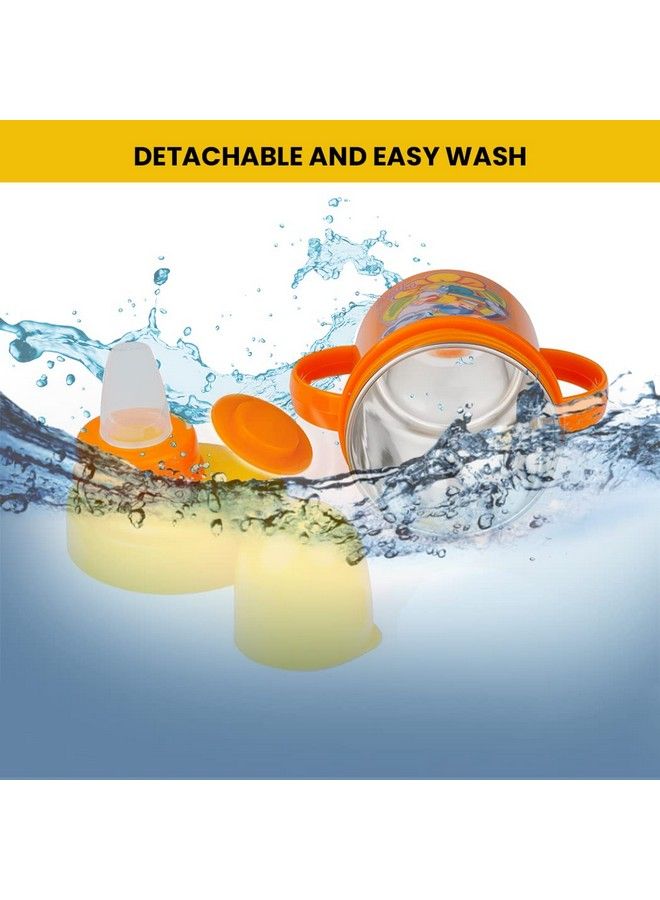 Nabhya Hippo Stainless Steel Baby Spout Sipper Cup For Kids Age 3 Months To 18 Months 250 Ml (Orange) - Image 4