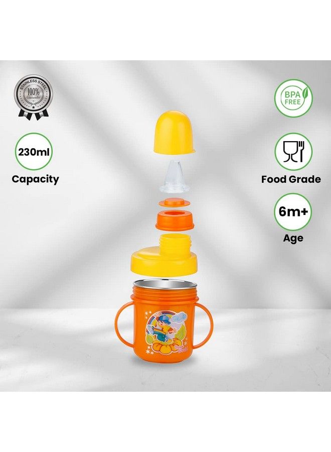 Nabhya Hippo Stainless Steel Baby Spout Sipper Cup For Kids Age 3 Months To 18 Months 250 Ml (Orange) - Image 3