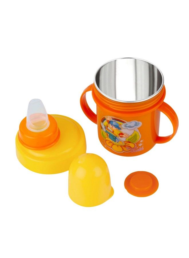 Nabhya Hippo Stainless Steel Baby Spout Sipper Cup For Kids Age 3 Months To 18 Months 250 Ml (Orange) - Image 2