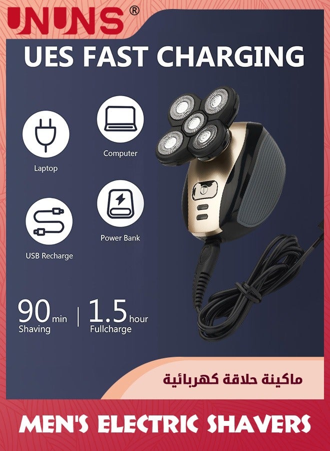 UNUNS ماكينة حلاقة كهربائية للرجال، ماكينة حلاقة دوارة لاسلكية مقاومة للماء 5 في 1، قابلة لإعادة الشحن عبر USB، مجموعة ماكينة حلاقة متعددة الوظائف للرأس الأصلع مع أداة تشذيب شعر اللحية والأنف وفرشاة تدليك وتنظيف الوجه، أسود - Image 5