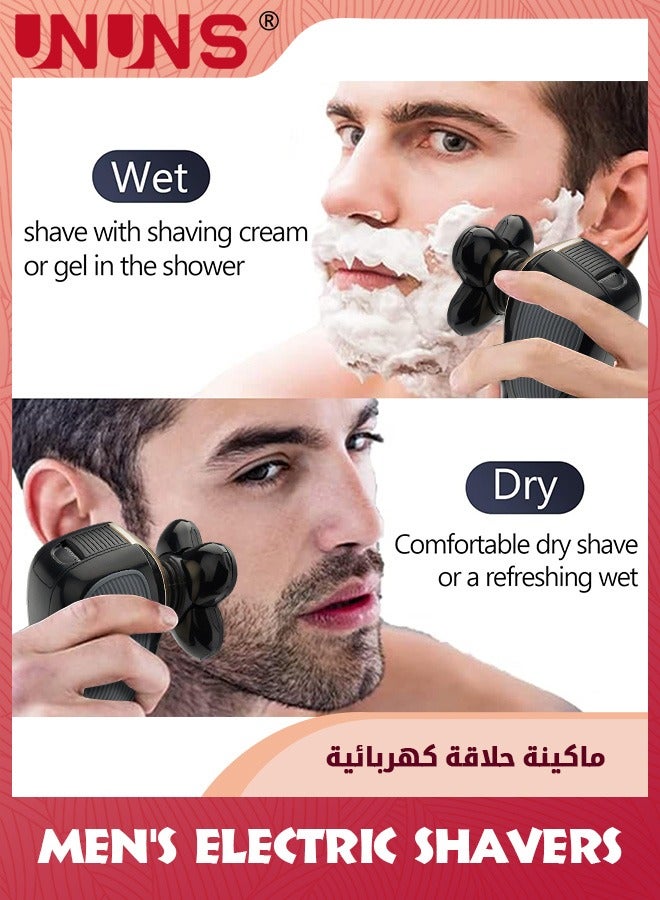 UNUNS ماكينة حلاقة كهربائية للرجال، ماكينة حلاقة دوارة لاسلكية مقاومة للماء 5 في 1، قابلة لإعادة الشحن عبر USB، مجموعة ماكينة حلاقة متعددة الوظائف للرأس الأصلع مع أداة تشذيب شعر اللحية والأنف وفرشاة تدليك وتنظيف الوجه، أسود - Image 3